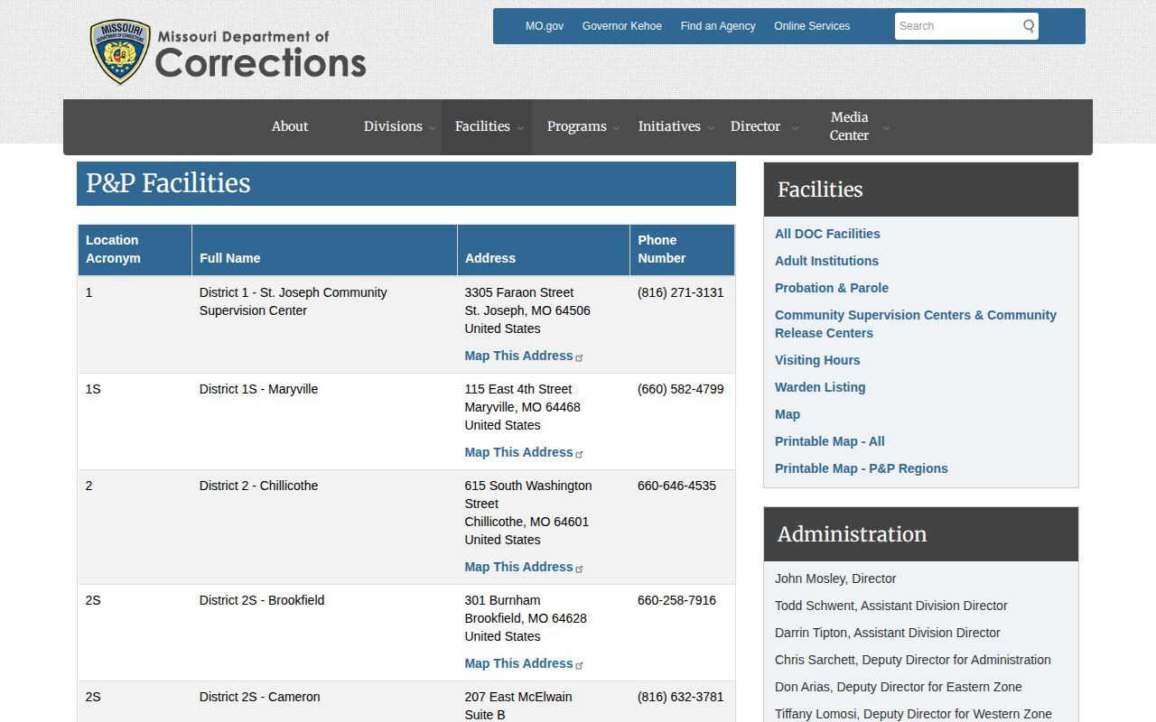 Texas County parole and probation office directory from Missouri DOC