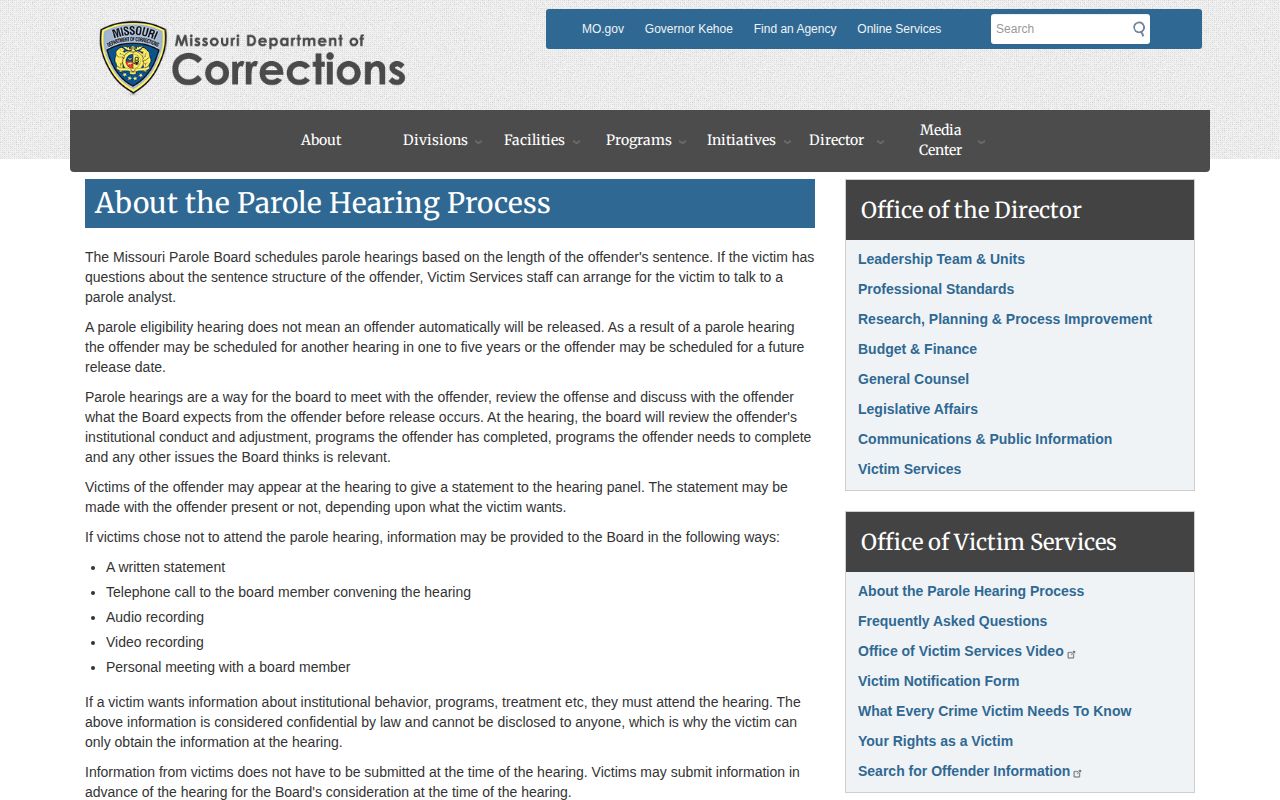 Texas County parole hearing process information from Missouri DOC